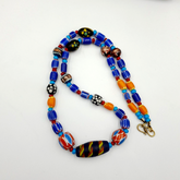 Antique white heart Venetian Style Blue Chevron Glass Beads necklace N9-7